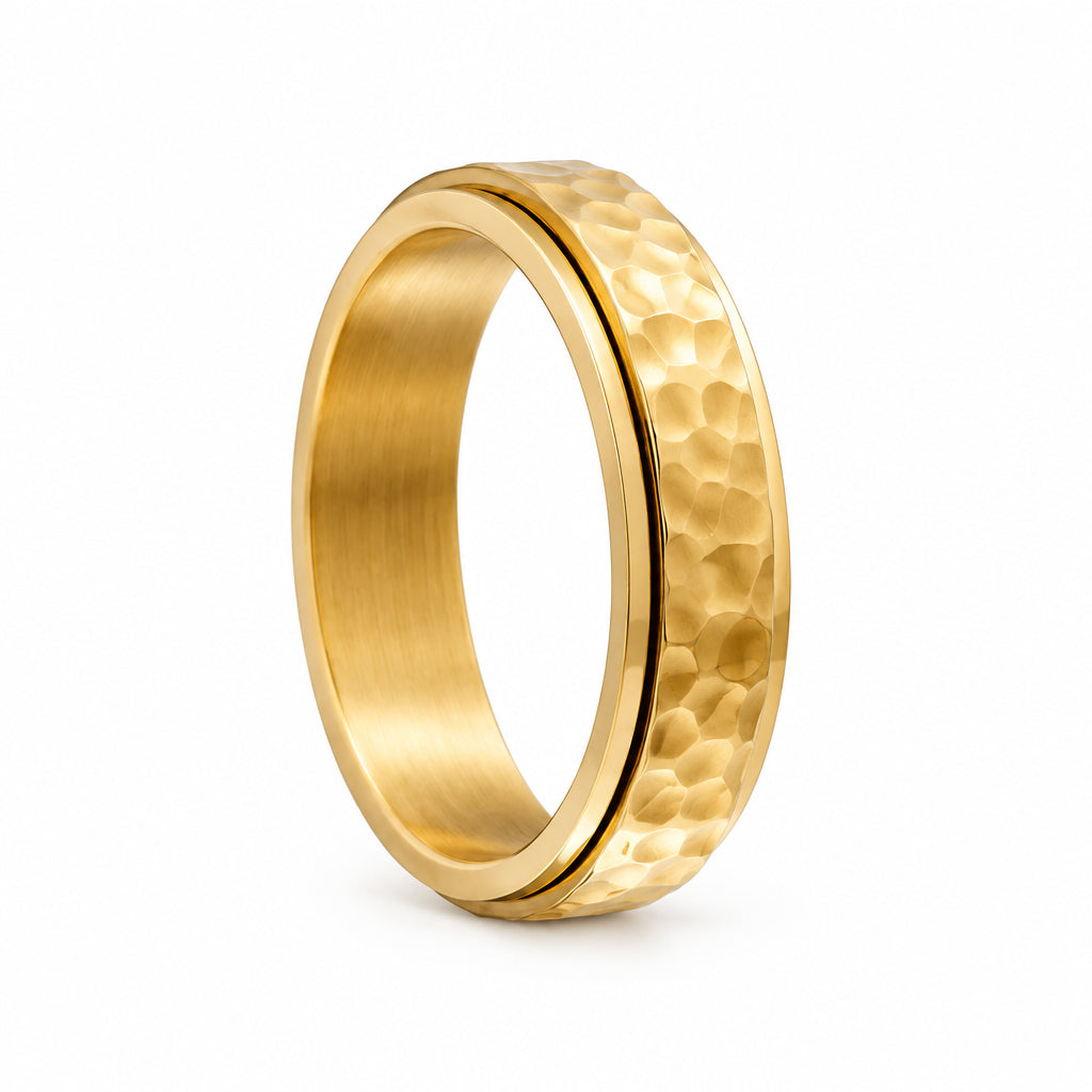 Titanium Steel Spinner Rings Reducing Pressure for Men and Women Irregular Patterns of Hammered Moonpits Rotating   Anti-stress