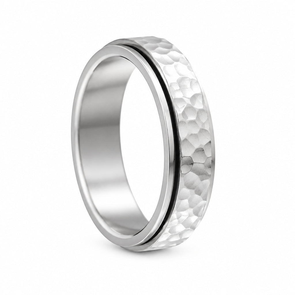 Titanium Steel Spinner Rings Reducing Pressure for Men and Women Irregular Patterns of Hammered Moonpits Rotating   Anti-stress