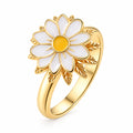 Anti-Stress And Anxiety Ring For Women Plant Flower Gold Colour Rotate Freely Fidget Metal Spinner Adjustable Open Rings Anillo