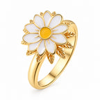 Anti-Stress And Anxiety Ring For Women Plant Flower Gold Colour Rotate Freely Fidget Metal Spinner Adjustable Open Rings Anillo