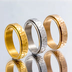 Titanium Steel Spinner Rings Reducing Pressure for Men and Women Irregular Patterns of Hammered Moonpits Rotating   Anti-stress