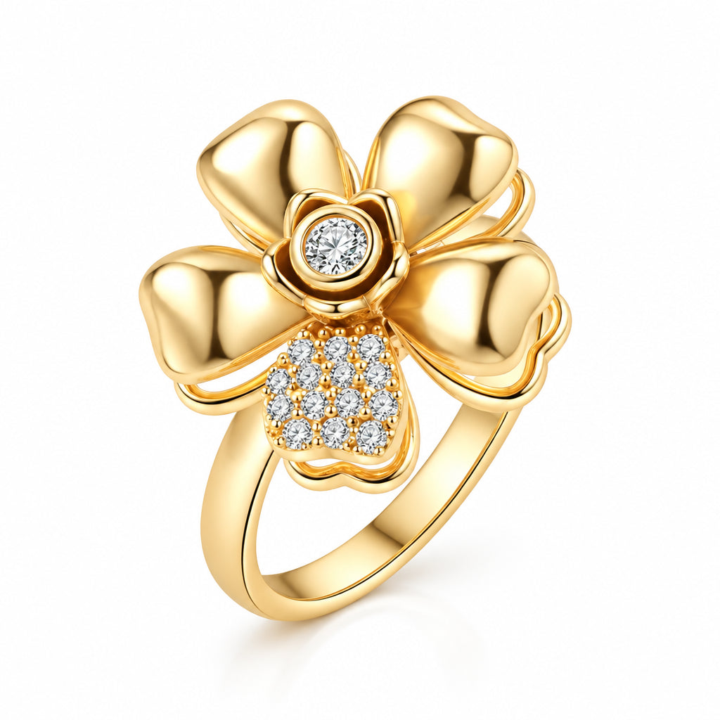Anti-Stress And Anxiety Ring For Women Plant Flower Gold Colour Rotate Freely Fidget Metal Spinner Adjustable Open Rings Anillo