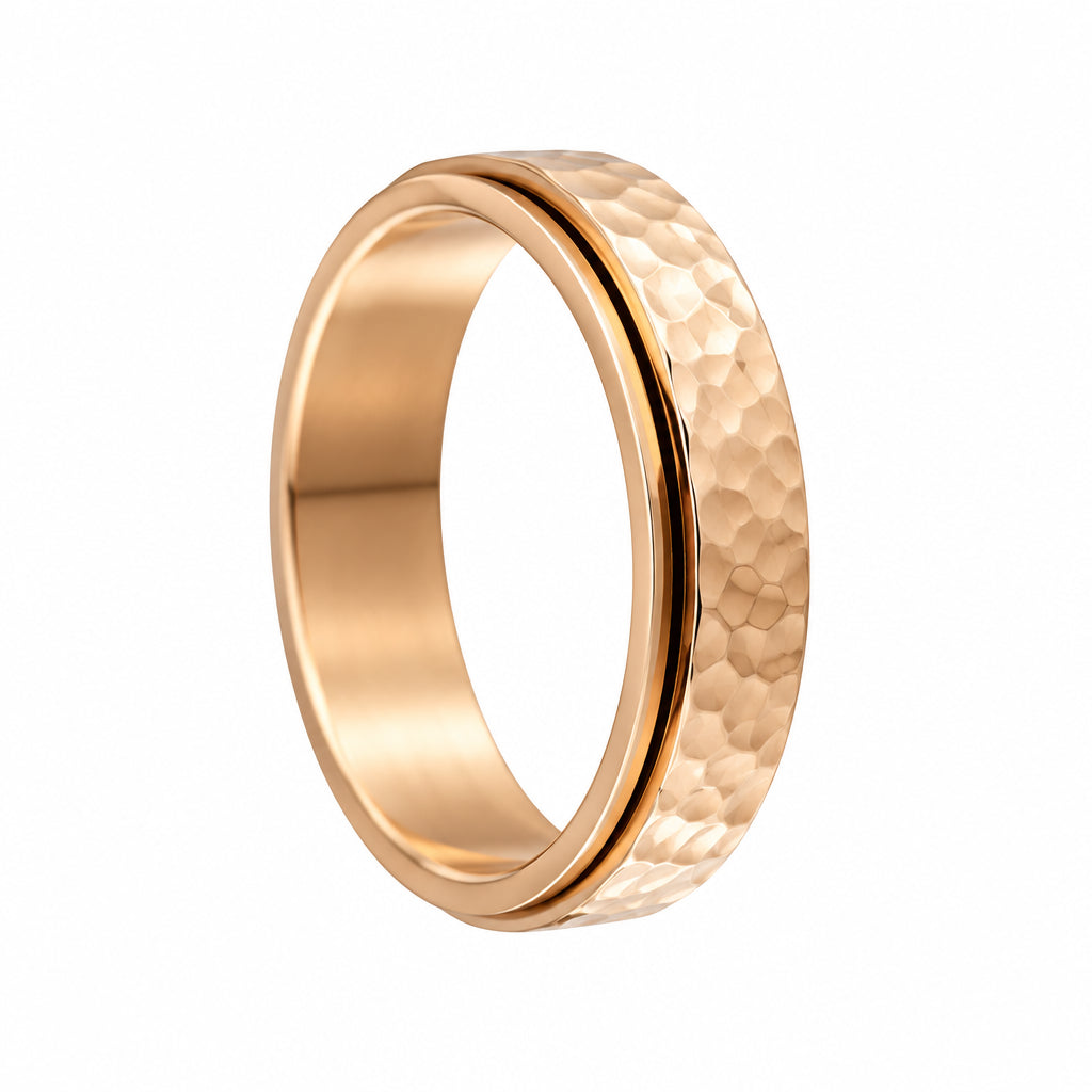 Titanium Steel Spinner Rings Reducing Pressure for Men and Women Irregular Patterns of Hammered Moonpits Rotating   Anti-stress