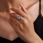 Woman wearing 925 sterling silver lotus spinner ring — lifestyle photo showing elegant anxiety relief jewelry on finger
